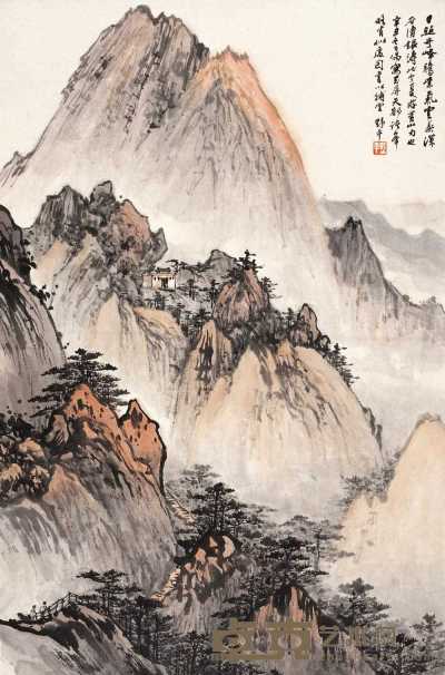 应野平 辛丑（1961年）作 黄山胜景图 轴 69×45cm